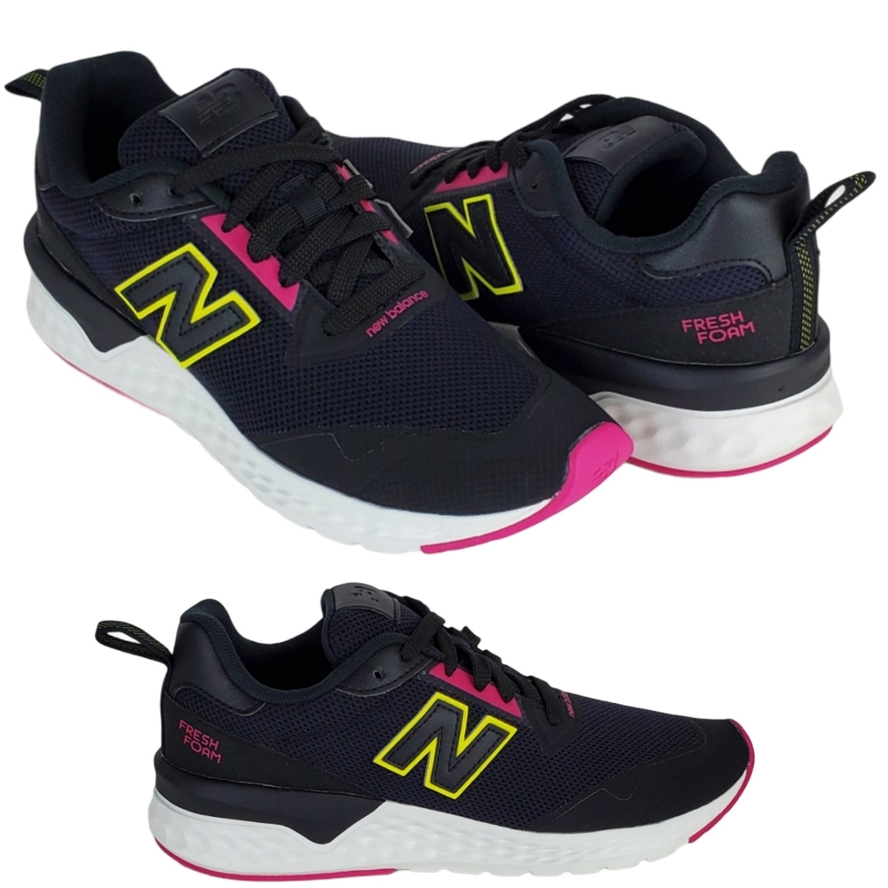 New Balance Women's Navy Black Sneakers with Pink and Neon Yellow Accents